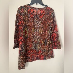Travel Elements Asymmetrical Burnout Aztec Grunge Lagon Women's Sz S Top Blouse